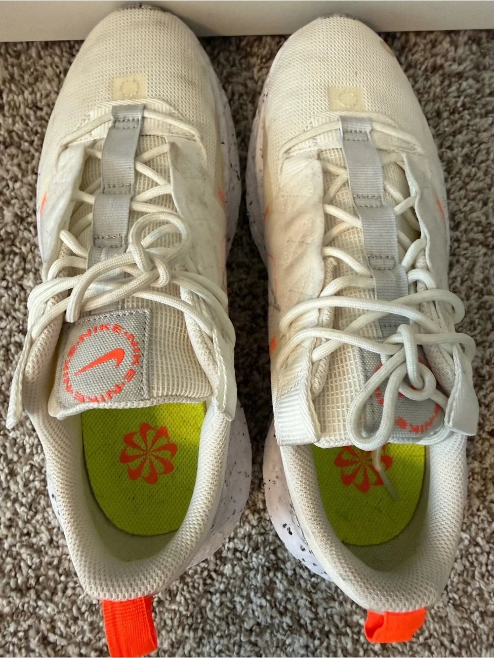 Nike White Sneakers with Neon Yellow Insole